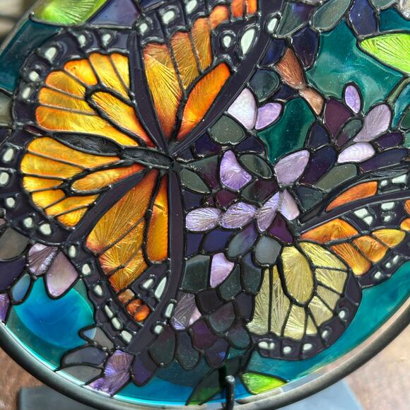 Joan Baker design hand painted glass butterfly floral candle holder suncatcher - Picture 3 of 7